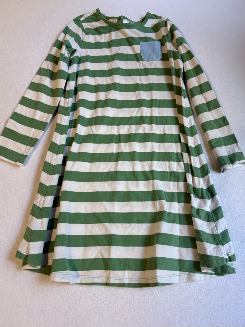 Hanna Andersson Green and White Striped Long-Sleeve Kids Dress